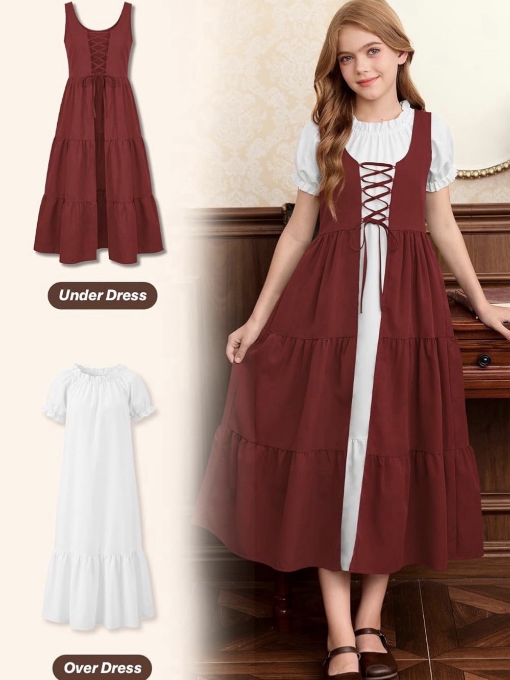 BesserBay Girls 2‑Piece Renaissance Medieval Peasant Dress size 14 Years